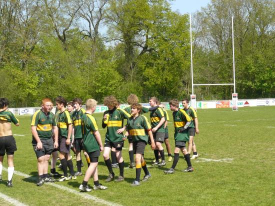 Un ciel bleu, du soleil et un beau stade dans la forêt